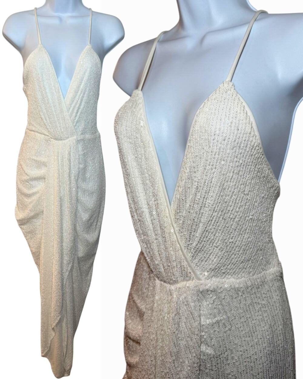 Lulus White Sequin Wrap Midi Dress Size L